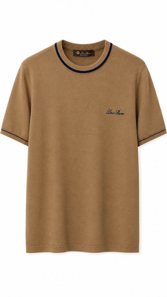 Loro Piana Contrast Trim T-Shirt- Brown
