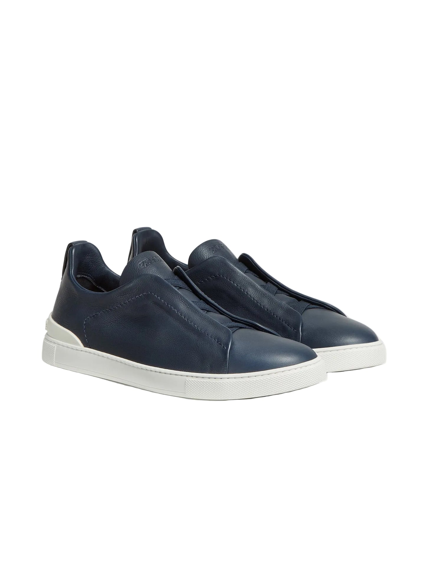 Zegna Triple Stitch Leather Sneaker Navy