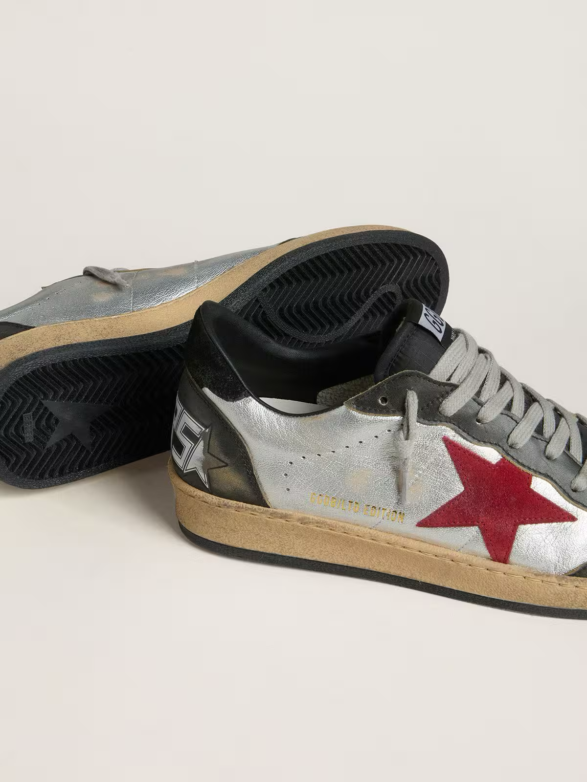 Golden Goose Ball Star LTD in silver laminated leather