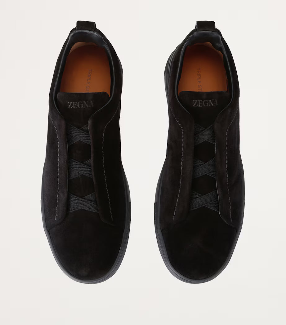 Zegna Triple Stitch Black Suede