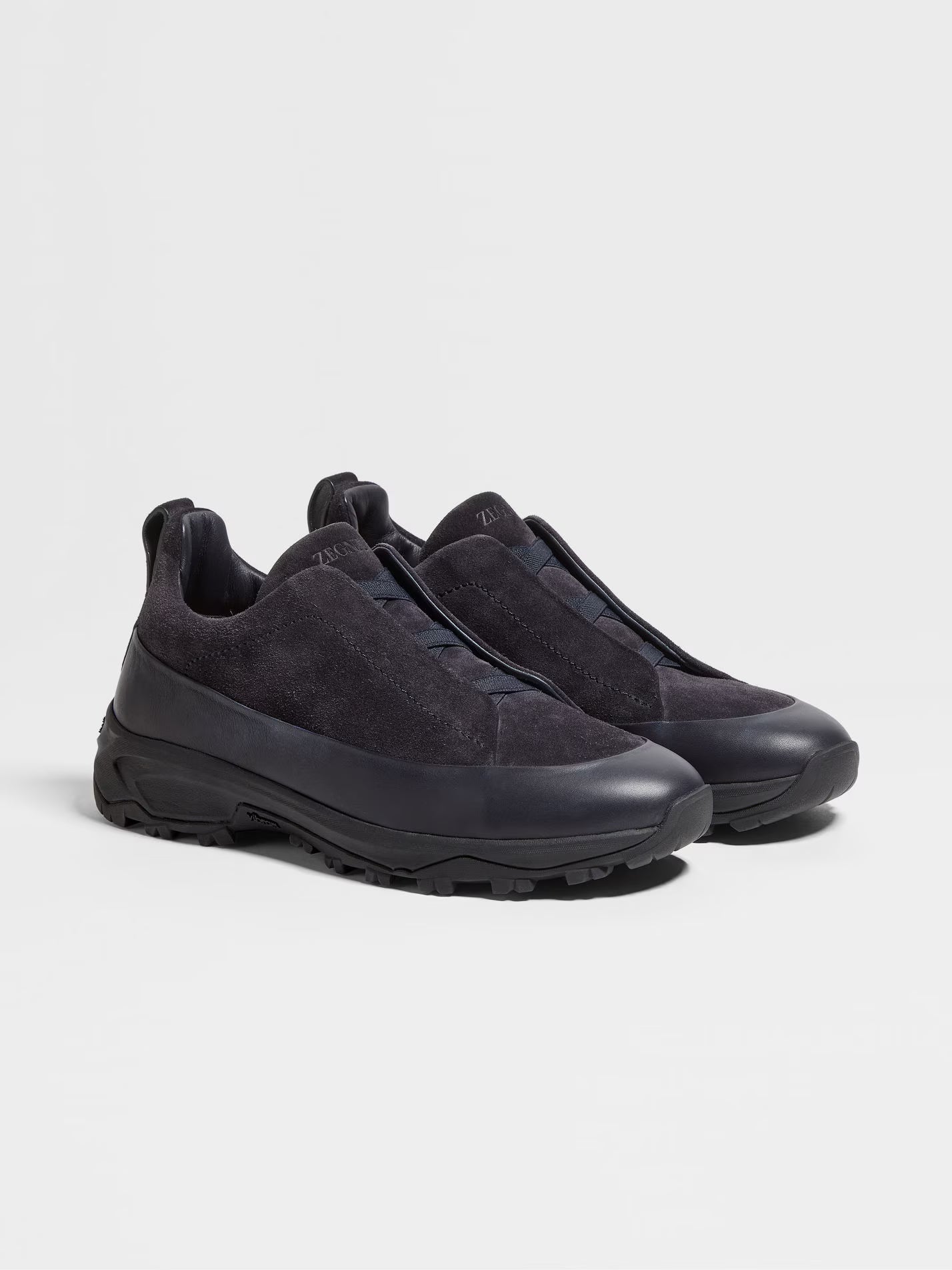 Zegna Navy blue leather and Suede Monte Sneakers