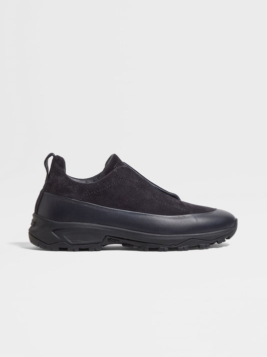 Zegna Navy blue leather and Suede Monte Sneakers