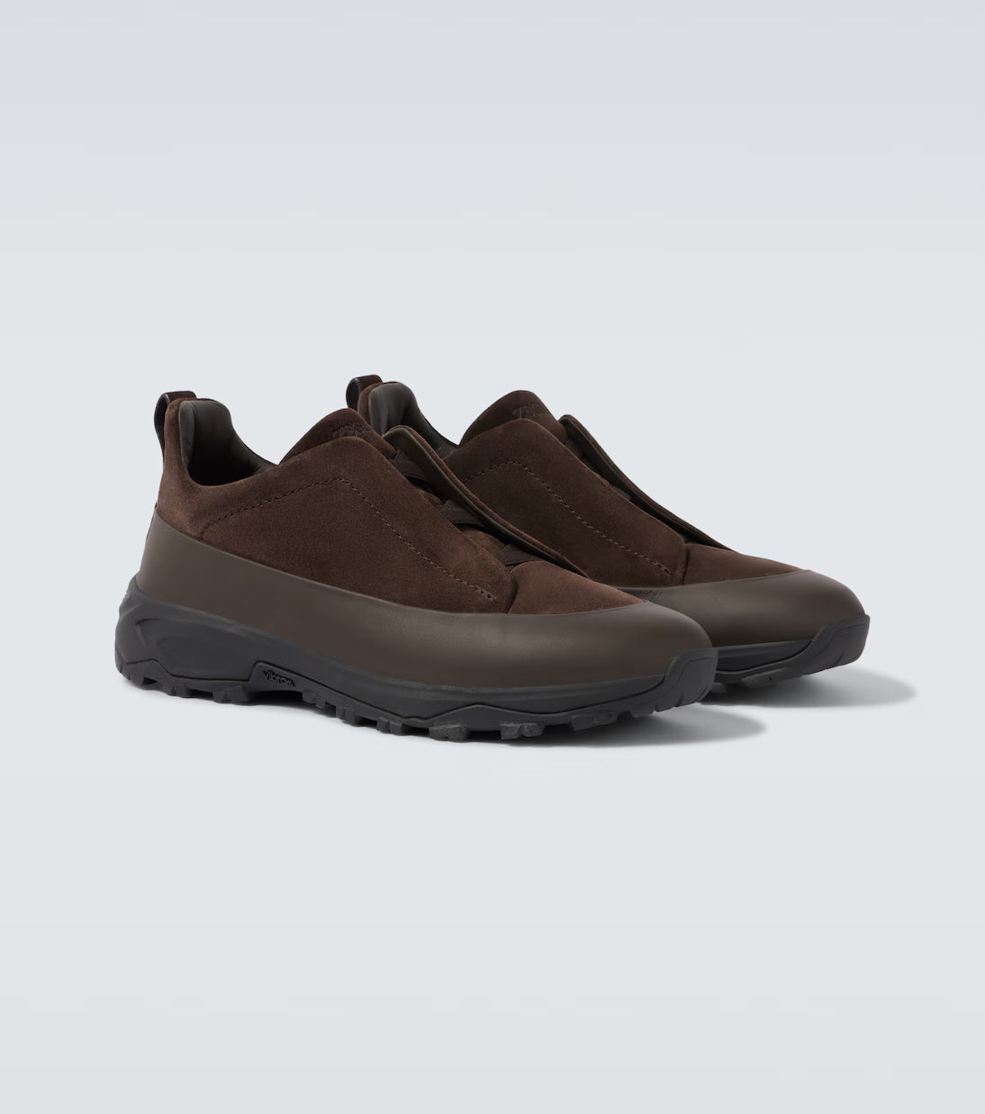 Zegna Dark Brown Leather and Suede Monte Sneakers